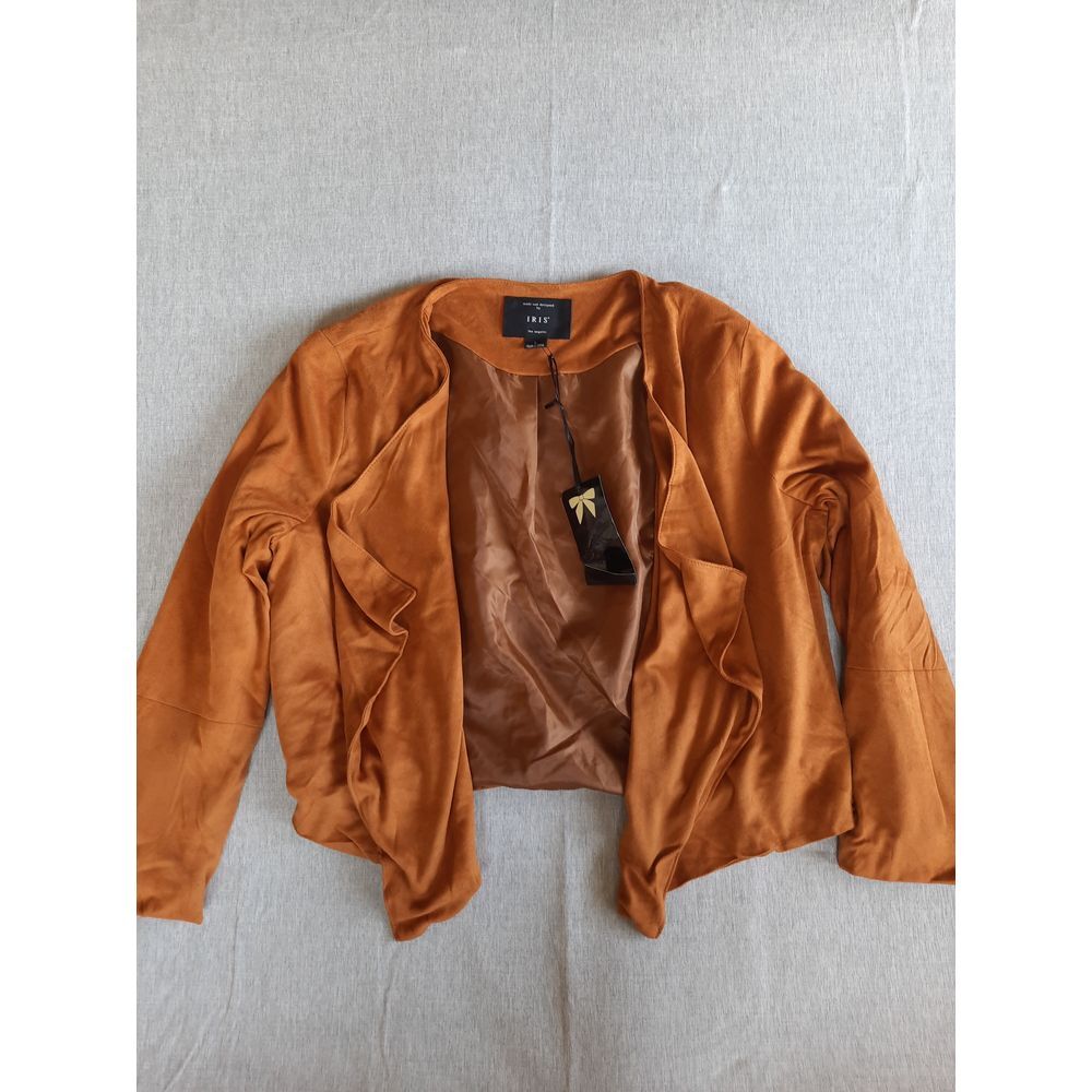 Iris Women's Large Suede Lined Shrug Over Flare Brown Jacket Pure Polyester